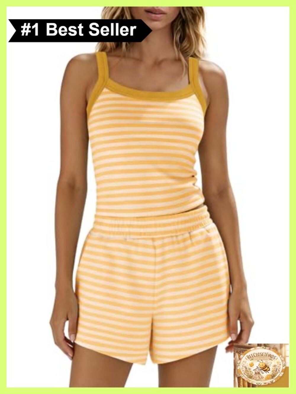 Women Striped Lounge Set 2 Piece Spaghetti Strap Tank Shorts Pajama Set